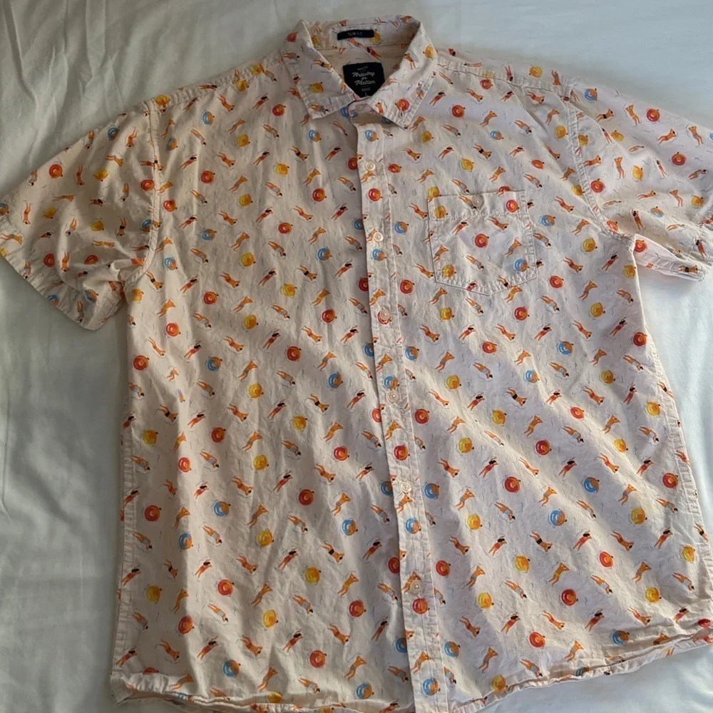 Artistry in Motion Shirt Mens L Button Down Pink Swimming Pool Party Tubing Fun - Picture 3 of 11
